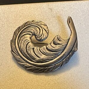 Vintage Sterling Silver Swirl Feather Plume Brooch - 8.5g - Art Deco